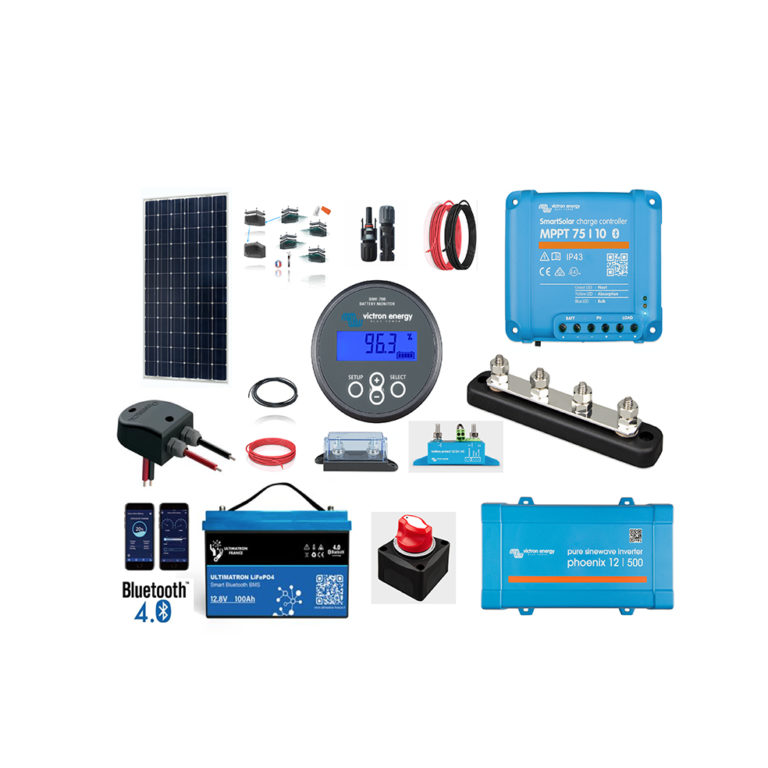 Kit solaire campingcar 115W/12V/500VA batterie Lithium convertisseur