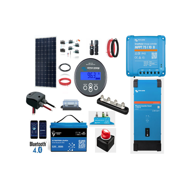 Kit solaire campingcar 115W/12V/1600VA batterie Lithium convertisseur