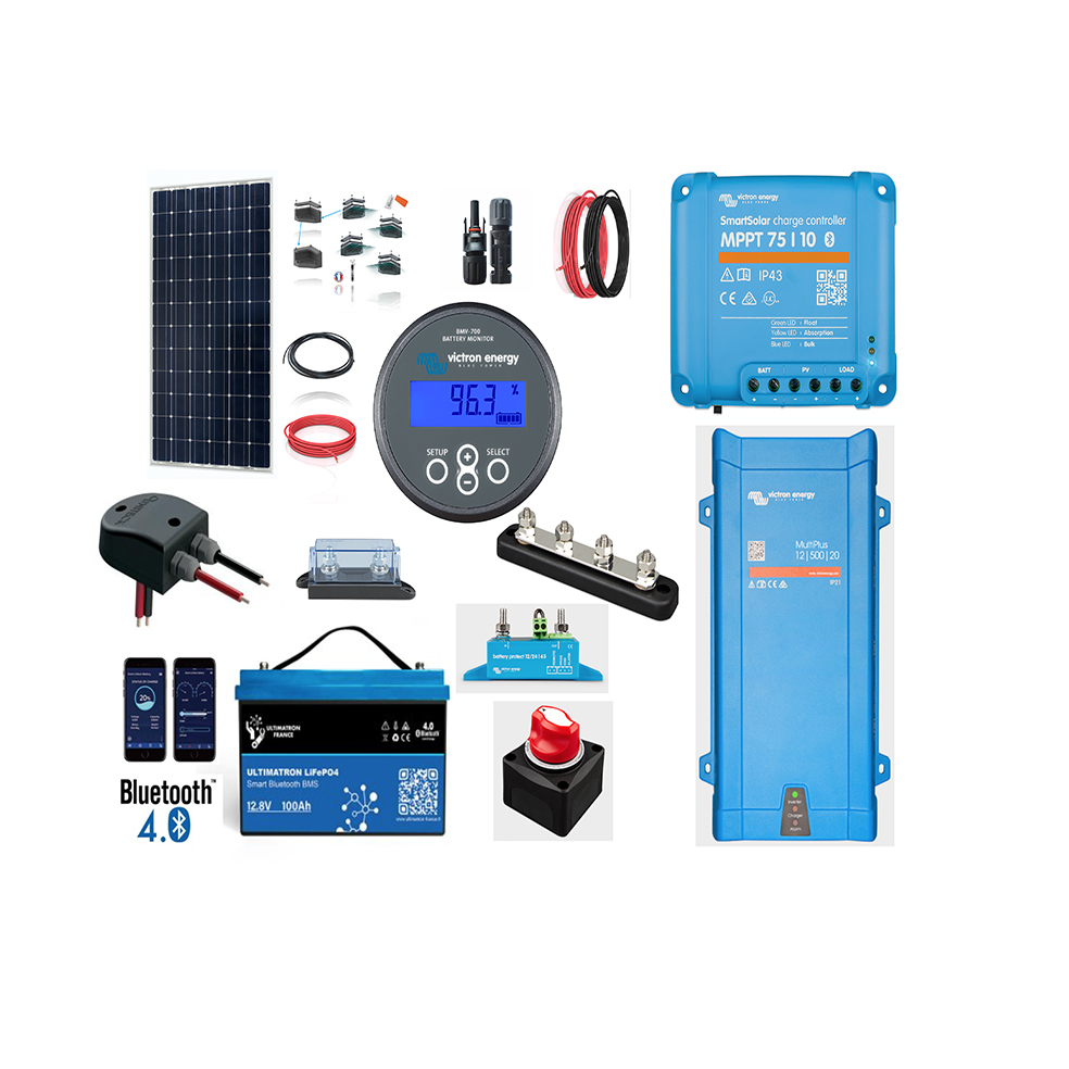 Kit solaire camping-car 140W/12V/500VA-20-16A batterie Lithium